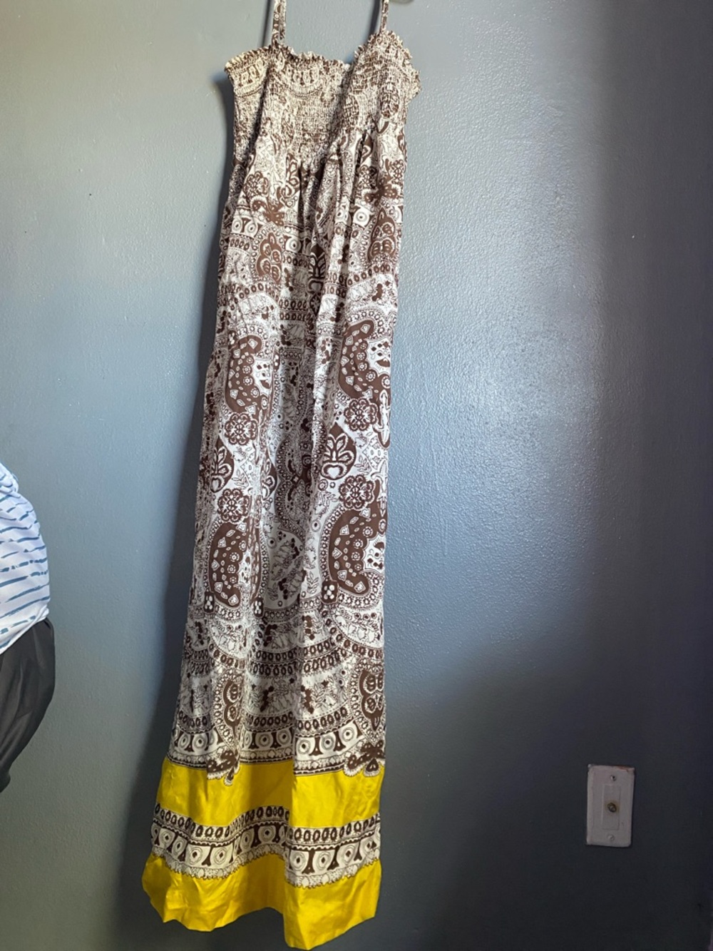 Talbots Brown Paisley Maxi Skirt with Yellow Accent Hem